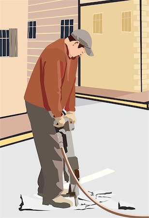 simsearch:645-02153461,k - A workman using pneumatic drill to cut up tarmac covered concrete road Foto de stock - Royalty Free Premium, Número: 645-02153422