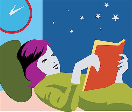 sky drawing - Girl reading book while lying on bed Stock Photo - Premium Royalty-Free, Code: 645-02153452