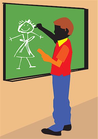 school black board clip art - Side view of a boy making drawing on board Stock Photo - Premium Royalty-Free, Code: 645-02153470
