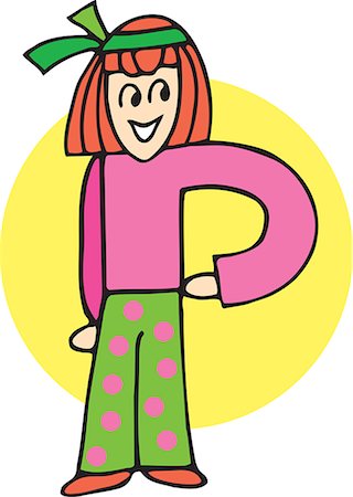 study cartoon - Front view of girl forming P Stock Photo - Premium Royalty-Free, Code: 645-02153493