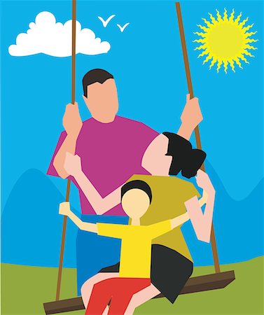 sun abstract drawing - Parents with child on a swing Stock Photo - Premium Royalty-Free, Code: 645-02153553