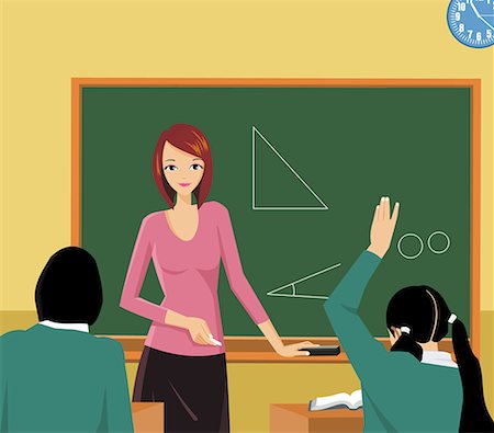 students and illustration - Front view of a teacher teaching in a class Stock Photo - Premium Royalty-Free, Code: 645-02153600