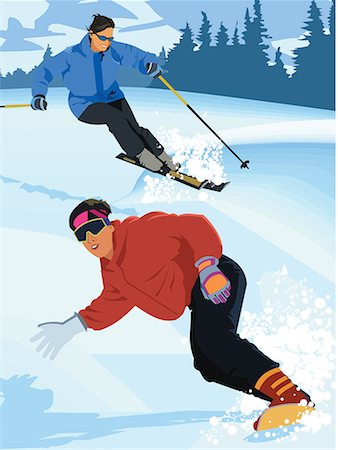 digital art - Skiers skiing in snow covered area Stock Photo - Premium Royalty-Free, Code: 645-02153686