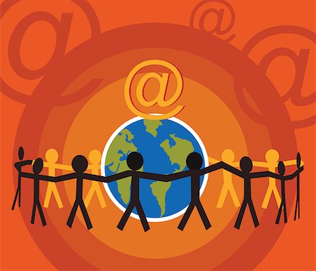 social networking illustration - Human figures encircle earth with hand in hand Stock Photo - Premium Royalty-Free, Code: 645-02153728