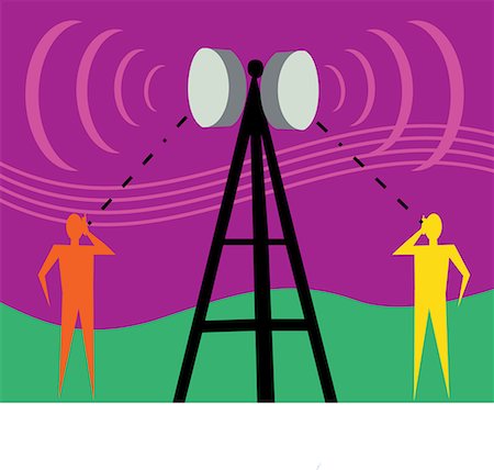 drawings cartoons human figure - Communication tower with human figures and signals Stock Photo - Premium Royalty-Free, Code: 645-02153733