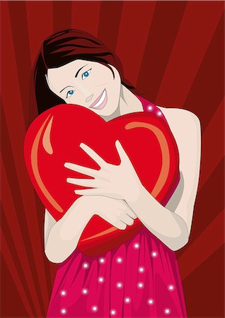 Young woman hugging a heart Foto de stock - Sin royalties Premium, Código: 645-02925827