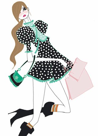 fashion illustration walking - Young woman with shopping bags Stock Photo - Premium Royalty-Free, Code: 645-02925852