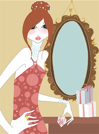 pink fashion illustration - Young woman dressed up with presents Stock Photo - Premium Royalty-Free, Code: 645-02925905