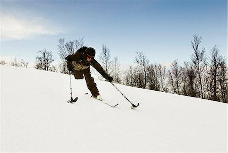 skier (male) - One-legged skier snowy slope Stock Photo - Premium Royalty-Free, Code: 649-05649631