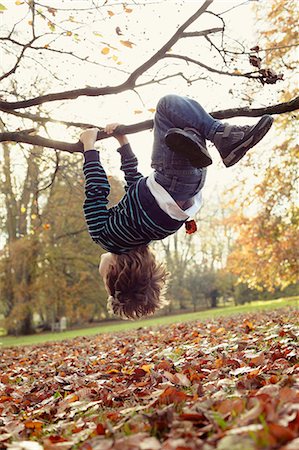 Boy playing on tree outdoors Stock Photo - Premium Royalty-Free, Code: 649-05657650