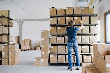 recibir - Man filing cardboard boxes in storage Foto de stock - Sin royalties Premium, Código: 649-05801079