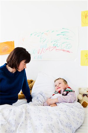 drawing images of parents - Mother checking on sick son Stock Photo - Premium Royalty-Free, Code: 649-05949807