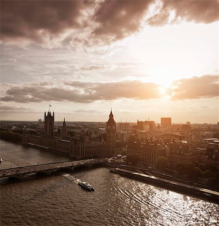 european clock tower on bridge - Aerial view of Westminster in London Stock Photo - Premium Royalty-Free, Code: 649-05951144