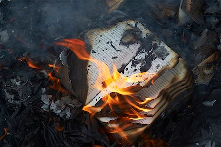 Books burning in fire Foto de stock - Sin royalties Premium, Código: 649-06000726