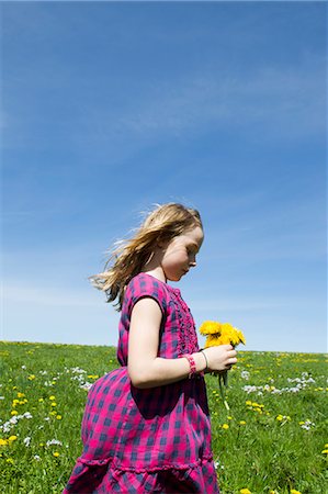 Girl carrying wildflowers in field Stock Photo - Premium Royalty-Free, Code: 649-06112584