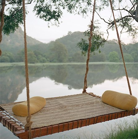 swing bench - Hammock on tree by still rural lake Stock Photo - Premium Royalty-Free, Code: 649-06113144