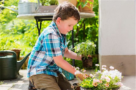 planting - Boy planting flowers outdoors Stock Photo - Premium Royalty-Free, Code: 649-06305104