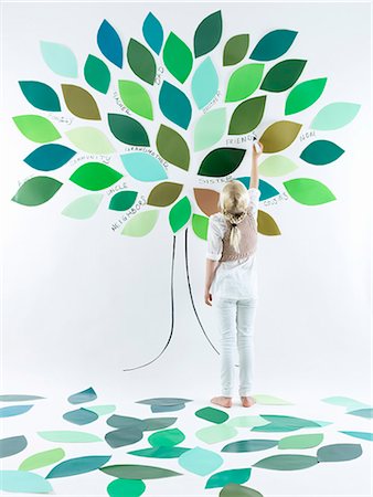 Girl painting tree on wall Foto de stock - Sin royalties Premium, Código: 649-06352955