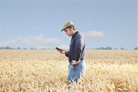 person standing on phone - Farmer using cell phone in crop field Foto de stock - Sin royalties Premium, Código: 649-06353299