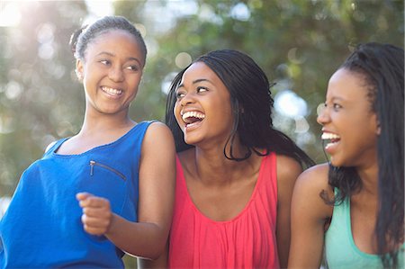 south africa and black and teen - Smiling women walking outdoors Stock Photo - Premium Royalty-Free, Code: 649-06432340