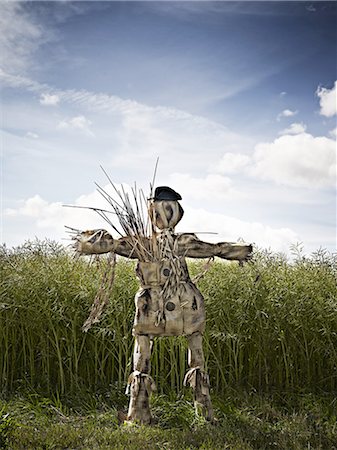 espantalho - Scarecrow standing in grassy field Foto de stock - Royalty Free Premium, Número: 649-06433250