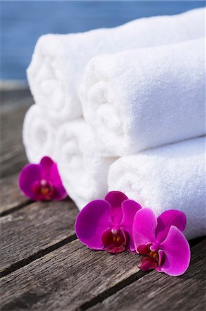 spa towel not people - Orchids with fresh rolled towels Stock Photo - Premium Royalty-Free, Code: 649-06489133