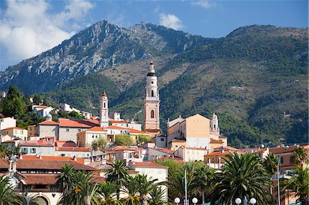 french riviera - Palm trees in village on hillside Stock Photo - Premium Royalty-Free, Code: 649-06622357