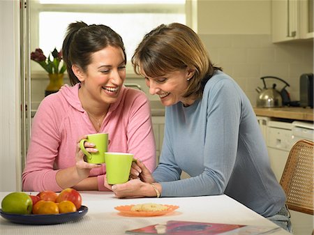 simsearch:649-06040125,k - Women having coffee together in kitchen Stock Photo - Premium Royalty-Free, Code: 649-06716579