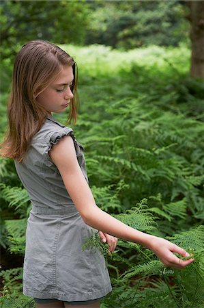 Teenage girl touching bracken in forest Foto de stock - Sin royalties Premium, Código: 649-06812065