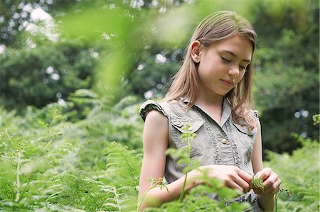 Teenage girl touching bracken in forest Foto de stock - Sin royalties Premium, Código: 649-06812068