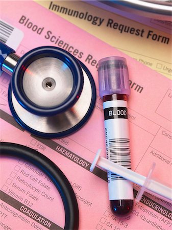 pathology - Haematology - Blood test with haematology request forms in clinic Stock Photo - Premium Royalty-Free, Code: 649-06844082