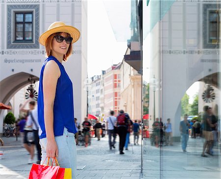shopping urban - Female tourist in Munich Marienplatz, Munich, Germany Stock Photo - Premium Royalty-Free, Code: 649-07118225