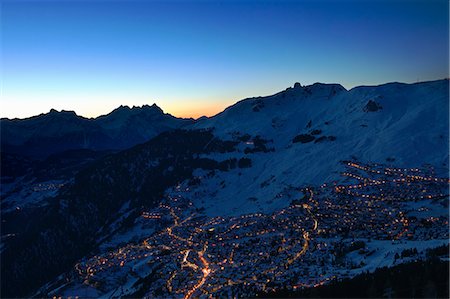 Town in mountains at night, Verbier, Switzerland Stock Photo - Premium Royalty-Free, Code: 649-07239452