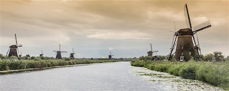 Windmills and canal, Kinderdijk, Olanda, Amsterdam Stock Photo - Premium Royalty-Free, Code: 649-07239644