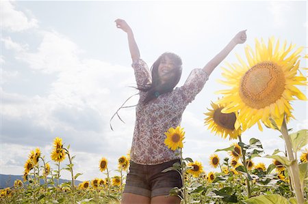 sunflower - Mid adult woman in field of sunflowers Photographie de stock - Premium Libres de Droits, Code: 649-07280275