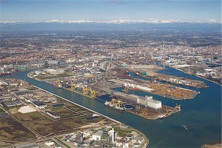 Aerial view of ports and idustry, Venice, Italy Stock Photo - Premium Royalty-Free, Code: 649-07437191