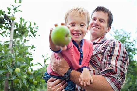 simsearch:649-07437978,k - Farmer and son picking apples from tree in orchard Stock Photo - Premium Royalty-Free, Code: 649-07437983