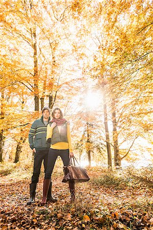 simsearch:649-07521104,k - Couple standing in forest in autumn Stock Photo - Premium Royalty-Free, Code: 649-07521105