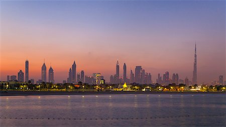 dubai beaches - Downtown Dubai, Jumeirah Beach at sunset, United Arab Emirates Stock Photo - Premium Royalty-Free, Code: 649-07710302