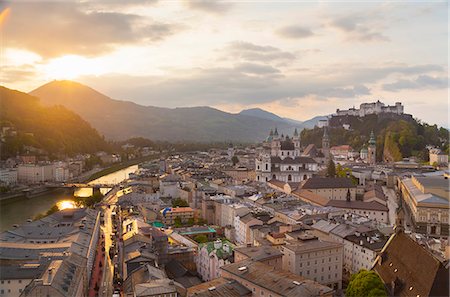 salzburg - Salzach river, Kollegien Church, Hohensalzburg castle, Salzburg, Austria Stock Photo - Premium Royalty-Free, Code: 649-07710558