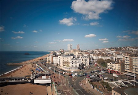 seaside hotels building - View of sea, beach and coastline, Brighton, East Sussex, UK Stock Photo - Premium Royalty-Free, Code: 649-07736517