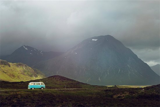 Campervan on the road in Scottish Highlands, Scotland Stock Photo - Premium Royalty-Free, Image code: 649-07736648