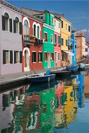 painted houses exterior - Multi colored houses and canal, Burano, Venice, Veneto, Italy Stock Photo - Premium Royalty-Free, Code: 649-07736889