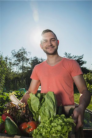 Gardener with box of fresh vegetables Stockbilder - Premium RF Lizenzfrei, Bildnummer: 649-07803535