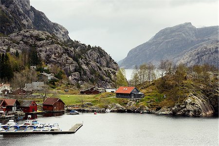 simsearch:649-07905451,k - Village and harbor, Lysefjord, Rogaland County, Norway Foto de stock - Sin royalties Premium, Código: 649-07905083