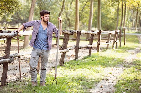 Young male farmer leaning against paddock fence, Premosello, Verbania, Piemonte, Italy Foto de stock - Sin royalties Premium, Código: 649-07905328