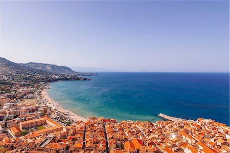 simsearch:649-07905595,k - View of coastline and town of Cefalu, Sicily, Italy Stock Photo - Premium Royalty-Free, Code: 649-07905603