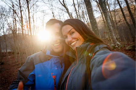 simsearch:614-07911872,k - Hikers smiling in woods, Montseny, Barcelona, Catalonia, Spain Stock Photo - Premium Royalty-Free, Code: 649-08060484