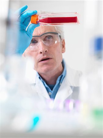 Close up of cell biologist holding a flask containing stem cells Photographie de stock - Premium Libres de Droits, Code: 649-08086699