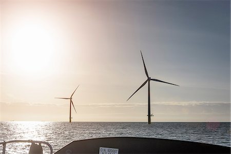 View of offshore windfarm from service boat at sea Stock Photo - Premium Royalty-Free, Code: 649-08145106